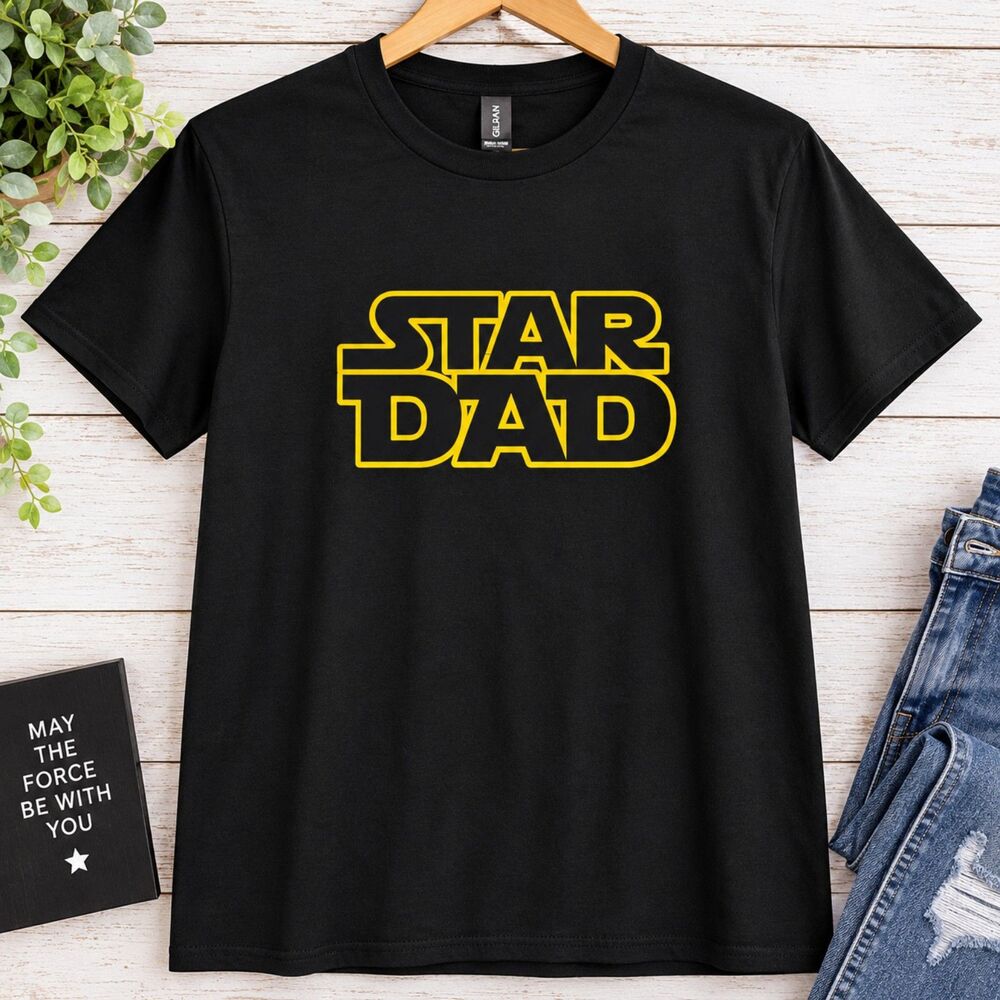 Star Dad Men’s Medium Black Graphic T-Shirt, Father’s Day Gift, Heavy Cotton Tee